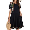 image:imageSummer Dresses for Women Casual Tshirt Short Sleeve Floral Sundress Beach Cover Ups with Pockets 2026Black Flower Bouquet
