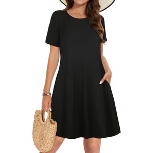 image:imageSummer Dresses for Women Casual Tshirt Short Sleeve Floral Sundress Beach Cover Ups with Pockets 2026A Black