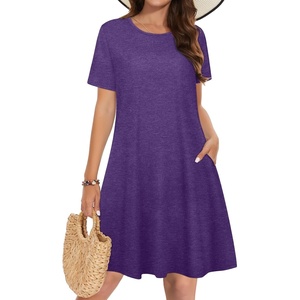 image:imageSummer Dresses for Women Casual Tshirt Short Sleeve Floral Sundress Beach Cover Ups with Pockets 2026B Purple