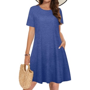 image:imageSummer Dresses for Women Casual Tshirt Short Sleeve Floral Sundress Beach Cover Ups with Pockets 2026B Royal Blue
