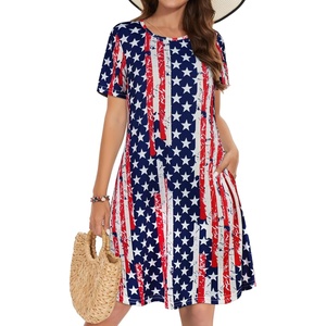 image:imageSummer Dresses for Women Casual Tshirt Short Sleeve Floral Sundress Beach Cover Ups with Pockets 2026B Us Flag Stripe