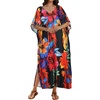 image:imageCHICGAL Kaftan Dresses for Women Oversized Long Batwing Sleeve Caftan V Neck Beach Cover Ups Summer Maxi Dress 2026Orange Red Flowers