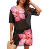 image:imageCHICGAL Swimsuit Coverup for Women Mesh Summer Beach Dresses Sheer Bathing Suit Cover Up Short Sleeve Beachwear 2026Pink Flower