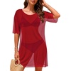 image:imageCHICGAL Swimsuit Coverup for Women Mesh Summer Beach Dresses Sheer Bathing Suit Cover Up Short Sleeve Beachwear 2026Red
