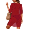 image:imageCHICGAL Swimsuit Coverup for Women Mesh Summer Beach Dresses Sheer Bathing Suit Cover Up Short Sleeve Beachwear 2026Red