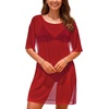 image:imageCHICGAL Swimsuit Coverup for Women Mesh Summer Beach Dresses Sheer Bathing Suit Cover Up Short Sleeve Beachwear 2026Red