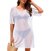 image:imageCHICGAL Swimsuit Coverup for Women Mesh Summer Beach Dresses Sheer Bathing Suit Cover Up Short Sleeve Beachwear 2026White