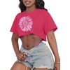 image:imageCrop Tops for Women Casual Short Sleeve T Shirts Summer Basic Top Crew Neck Oversized Cropped Tees 2026Carmine Red Flower