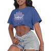 image:imageCrop Tops for Women Casual Short Sleeve T Shirts Summer Basic Top Crew Neck Oversized Cropped Tees 2026Deep Blue Pink Lotus