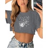 image:imageCrop Tops for Women Casual Short Sleeve T Shirts Summer Basic Top Crew Neck Oversized Cropped Tees 2026Gray Dandelion