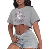 image:imageCrop Tops for Women Casual Short Sleeve T Shirts Summer Basic Top Crew Neck Oversized Cropped Tees 2026Gray Flower