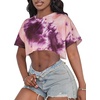 image:imageCrop Tops for Women Casual Short Sleeve T Shirts Summer Basic Top Crew Neck Oversized Cropped Tees 2026Pink Purple Tie Dye