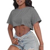 image:imageCrop Tops for Women Casual Short Sleeve T Shirts Summer Basic Top Crew Neck Oversized Cropped Tees 2026Solid Grey