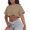 image:imageCrop Tops for Women Casual Short Sleeve T Shirts Summer Basic Top Crew Neck Oversized Cropped Tees 2026Solid Khaki