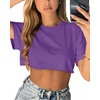 image:imageCrop Tops for Women Casual Short Sleeve T Shirts Summer Basic Top Crew Neck Oversized Cropped Tees 2026Solid Purple