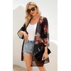 image:imageWomens Floral Print Puff Sleeve Kimono Cardigan Loose Cover Up Casual Blouse Tops 2026A Black Floral