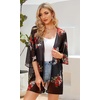 image:imageWomens Floral Print Puff Sleeve Kimono Cardigan Loose Cover Up Casual Blouse Tops 2026A Black Floral