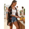 image:imageWomens Floral Print Puff Sleeve Kimono Cardigan Loose Cover Up Casual Blouse Tops 2026A Black Floral