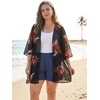 image:imageWomens Floral Print Puff Sleeve Kimono Cardigan Loose Cover Up Casual Blouse Tops 2026A Black Floral