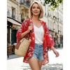 image:imageWomens Floral Print Puff Sleeve Kimono Cardigan Loose Cover Up Casual Blouse Tops 2026Aa Boho Red