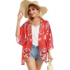image:imageWomens Floral Print Puff Sleeve Kimono Cardigan Loose Cover Up Casual Blouse Tops 2026Aa Boho Red