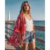 image:imageWomens Floral Print Puff Sleeve Kimono Cardigan Loose Cover Up Casual Blouse Tops 2026Aa Boho Red