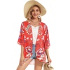image:imageWomens Floral Print Puff Sleeve Kimono Cardigan Loose Cover Up Casual Blouse Tops 2026Aa Boho Red