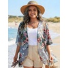 image:imageWomens Floral Print Puff Sleeve Kimono Cardigan Loose Cover Up Casual Blouse Tops 2026Aa Dark Grey