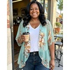 image:imageWomens Floral Print Puff Sleeve Kimono Cardigan Loose Cover Up Casual Blouse Tops 2026Aqua Blue