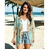 image:imageWomens Floral Print Puff Sleeve Kimono Cardigan Loose Cover Up Casual Blouse Tops 2026Aqua Blue