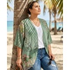 image:imageWomens Floral Print Puff Sleeve Kimono Cardigan Loose Cover Up Casual Blouse Tops 2026Army Green Floral