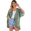 image:imageWomens Floral Print Puff Sleeve Kimono Cardigan Loose Cover Up Casual Blouse Tops 2026Army Green Floral