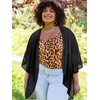 image:imageWomens Floral Print Puff Sleeve Kimono Cardigan Loose Cover Up Casual Blouse Tops 2026B Solid Black