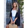 image:imageWomens Floral Print Puff Sleeve Kimono Cardigan Loose Cover Up Casual Blouse Tops 2026B Solid Black