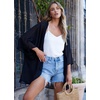 image:imageWomens Floral Print Puff Sleeve Kimono Cardigan Loose Cover Up Casual Blouse Tops 2026B Solid Black
