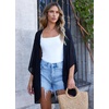 image:imageWomens Floral Print Puff Sleeve Kimono Cardigan Loose Cover Up Casual Blouse Tops 2026B Solid Black