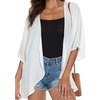 image:imageWomens Floral Print Puff Sleeve Kimono Cardigan Loose Cover Up Casual Blouse Tops 2026B Solid White