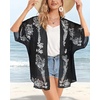 image:imageWomens Floral Print Puff Sleeve Kimono Cardigan Loose Cover Up Casual Blouse Tops 2026Black