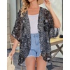 image:imageWomens Floral Print Puff Sleeve Kimono Cardigan Loose Cover Up Casual Blouse Tops 2026Black Brief Flowers