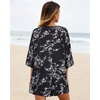 image:imageWomens Floral Print Puff Sleeve Kimono Cardigan Loose Cover Up Casual Blouse Tops 2026Black Gray Leaves