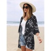 image:imageWomens Floral Print Puff Sleeve Kimono Cardigan Loose Cover Up Casual Blouse Tops 2026Black Gray Leaves