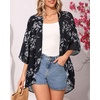 image:imageWomens Floral Print Puff Sleeve Kimono Cardigan Loose Cover Up Casual Blouse Tops 2026Black Gray Leaves