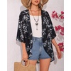 image:imageWomens Floral Print Puff Sleeve Kimono Cardigan Loose Cover Up Casual Blouse Tops 2026Black Gray Leaves