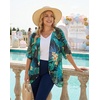 image:imageWomens Floral Print Puff Sleeve Kimono Cardigan Loose Cover Up Casual Blouse Tops 2026Black Green Tropical