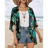 image:imageWomens Floral Print Puff Sleeve Kimono Cardigan Loose Cover Up Casual Blouse Tops 2026Black Green Tropical