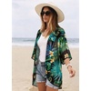 image:imageWomens Floral Print Puff Sleeve Kimono Cardigan Loose Cover Up Casual Blouse Tops 2026Black Green Tropical