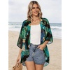 image:imageWomens Floral Print Puff Sleeve Kimono Cardigan Loose Cover Up Casual Blouse Tops 2026Black Green Tropical