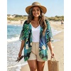 image:imageWomens Floral Print Puff Sleeve Kimono Cardigan Loose Cover Up Casual Blouse Tops 2026Black Green Tropical