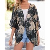 image:imageWomens Floral Print Puff Sleeve Kimono Cardigan Loose Cover Up Casual Blouse Tops 2026Black Khaki Floral