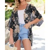 image:imageWomens Floral Print Puff Sleeve Kimono Cardigan Loose Cover Up Casual Blouse Tops 2026Black Khaki Floral